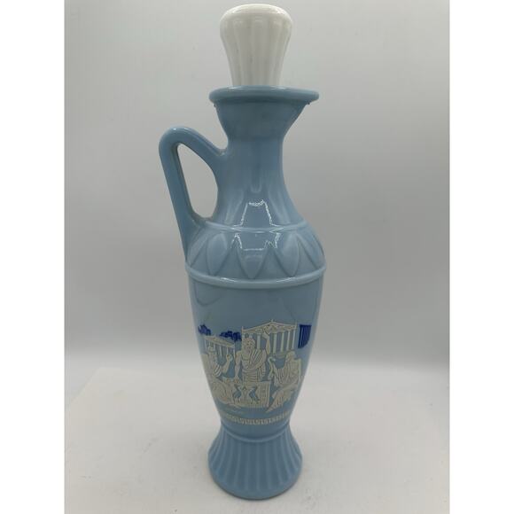 Vintage 1961 Jim Beam Grecian Blue Milk Glass Whiskey Decanter 4/5 Qt. With Lid - Picture 3 of 8